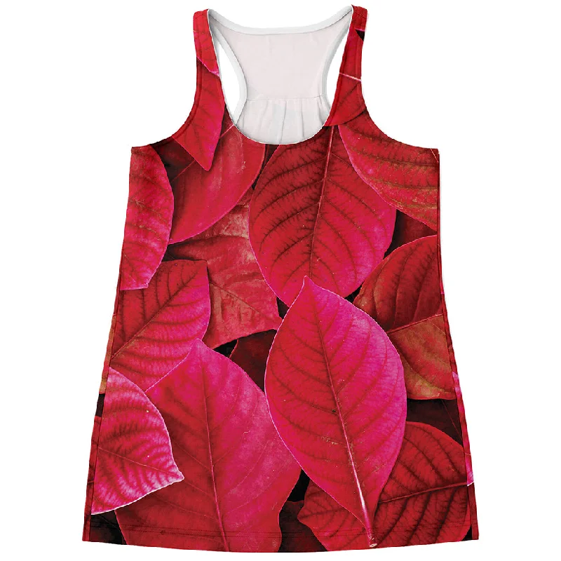 Red Leaf Print Women's Racerback Tank Top soft pink tank