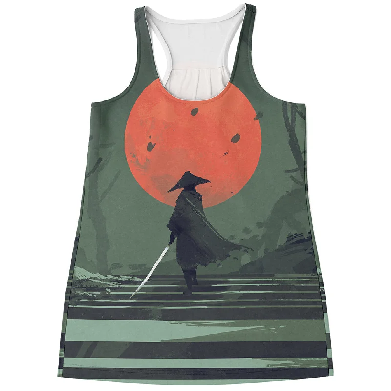 Red Moon Samurai Print Women's Racerback Tank Top fashionable tank top