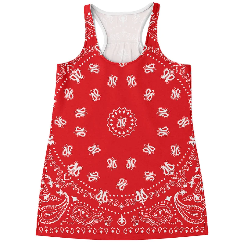 Red Paisley Bandana Print Women's Racerback Tank Top chic tank top