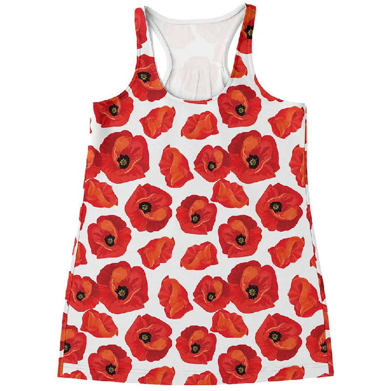 Red Poppy Pattern Print Women's Racerback Tank Top soft tank top