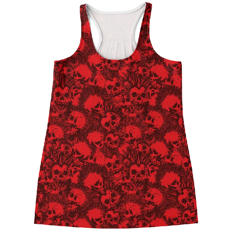 Red Punk Skull Pattern Print Women's Racerback Tank Top sleep tank top