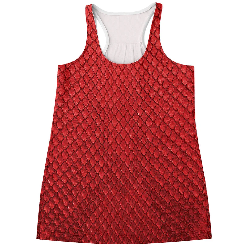 Red Python Snakeskin Print Women's Racerback Tank Top lounge tank top