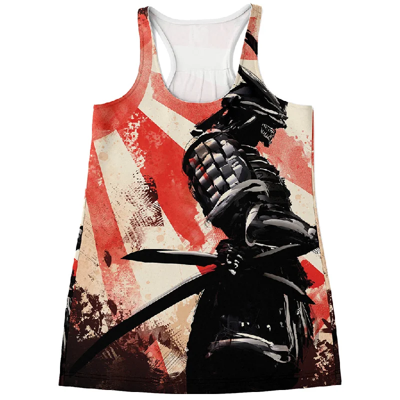 Red Rising Sun Samurai Print Women's Racerback Tank Top gym tank top
