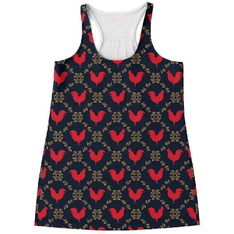 Red Rooster Pattern Print Women's Racerback Tank Top workout tank top