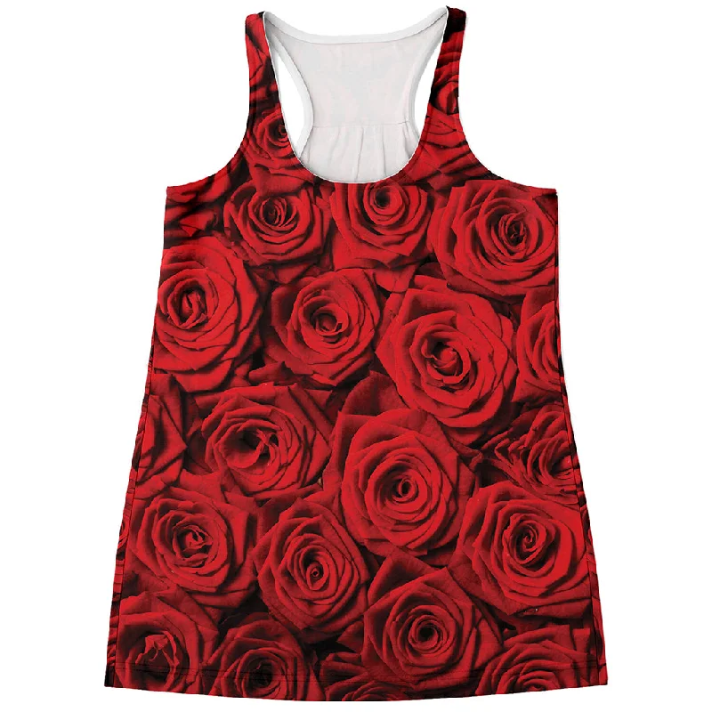 Red Rose Print Women's Racerback Tank Top layering tank top