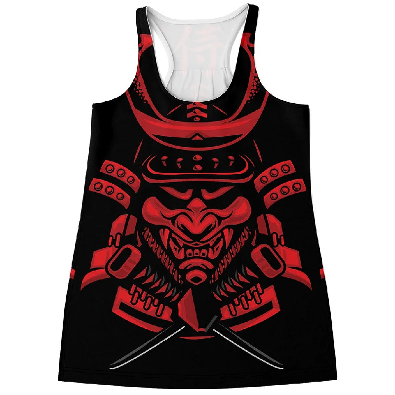 Red Samurai Mask Print Women's Racerback Tank Top mesh tank top