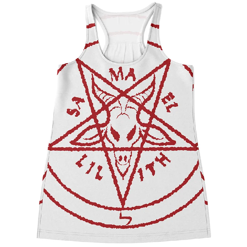 Red Satanic Pentagram Symbol Print Women's Racerback Tank Top open back tank