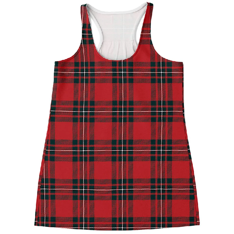 Red Scottish Tartan Pattern Print Women's Racerback Tank Top solid color tank