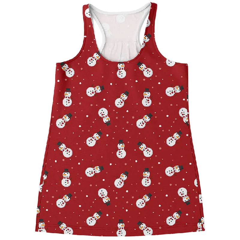 Red Snowman Pattern Print Women's Racerback Tank Top print tank top