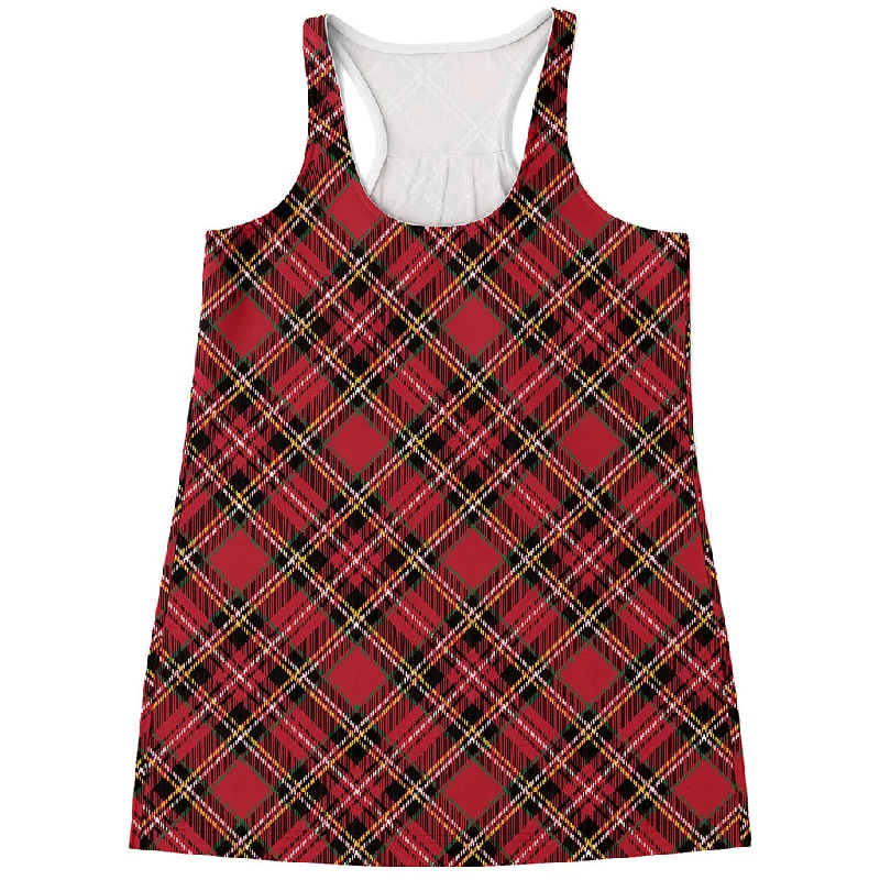 Red Stewart Tartan Pattern Print Women's Racerback Tank Top high neck tank