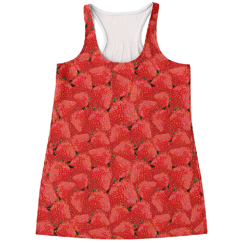 Red Strawberry Pattern Print Women's Racerback Tank Top long tank top