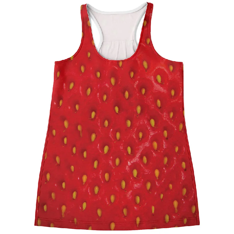 Red Strawberry Print Women's Racerback Tank Top cropped tank top