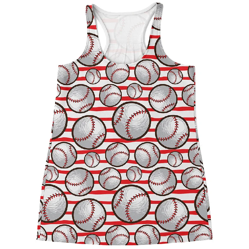Red Striped Baseball Pattern Print Women's Racerback Tank Top lace tank top