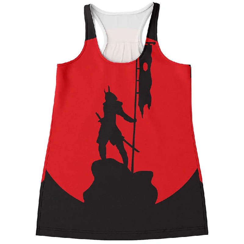 Red Sun Samurai Print Women's Racerback Tank Top one shoulder tank