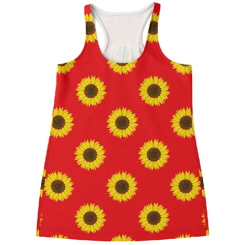 Red Sunflower Pattern Print Women's Racerback Tank Top cotton tank top