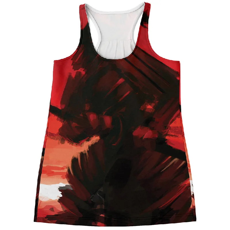 Red Sunset Samurai Print Women's Racerback Tank Top modal blend tank