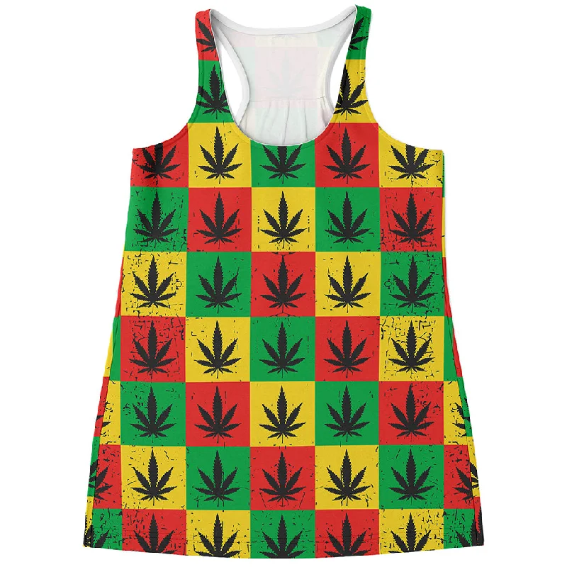 Reggae Marijuana Leaf Pattern Print Women's Racerback Tank Top soft pink tank