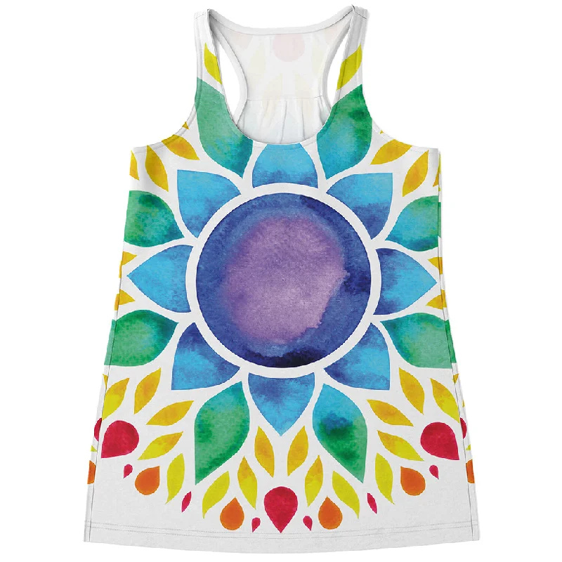 Reiki Chakra Flower Print Women's Racerback Tank Top navy tank top