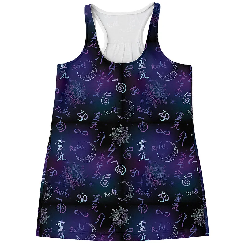Reiki Energy Pattern Print Women's Racerback Tank Top lemon yellow tank