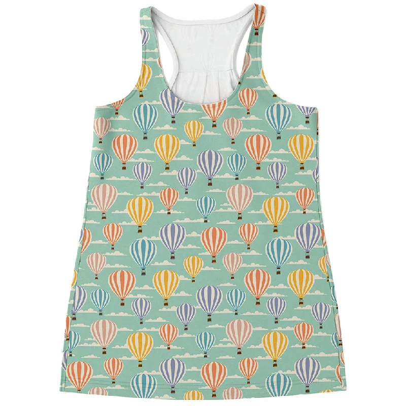 Retro Air Balloon Pattern Print Women's Racerback Tank Top playful tank top