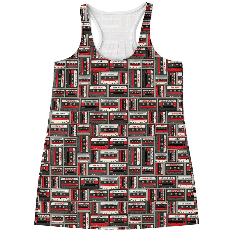 Retro Cassette Tape Pattern Print Women's Racerback Tank Top fashionable tank top
