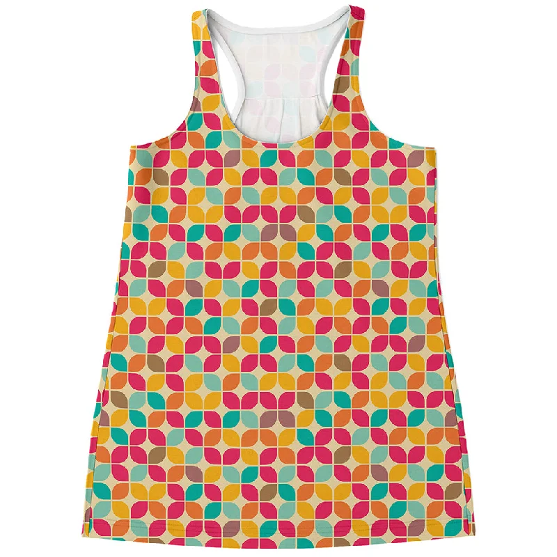 Retro Geometric Rounded Square Print Women's Racerback Tank Top loose fit tank