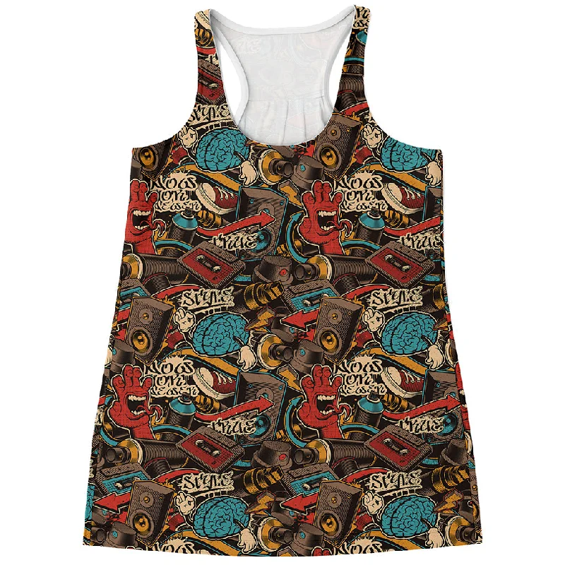 Retro Graffiti Pattern Print Women's Racerback Tank Top comfortable tank top