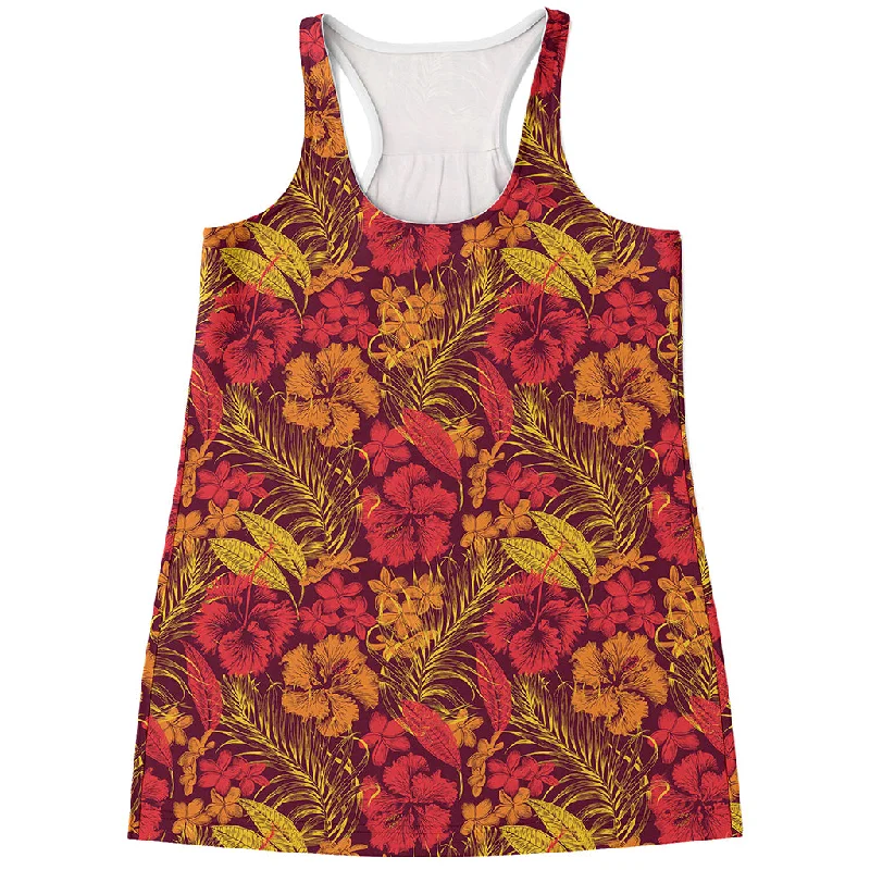 Retro Hawaiian Tropical Floral Print Women's Racerback Tank Top lounge tank top