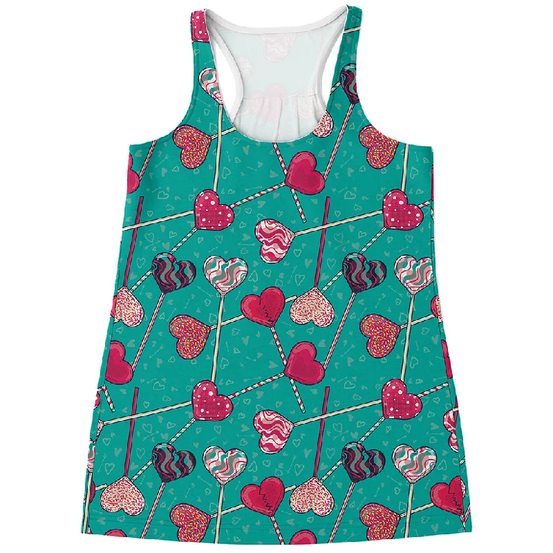 Retro Lollipop Pattern Print Women's Racerback Tank Top gym tank top