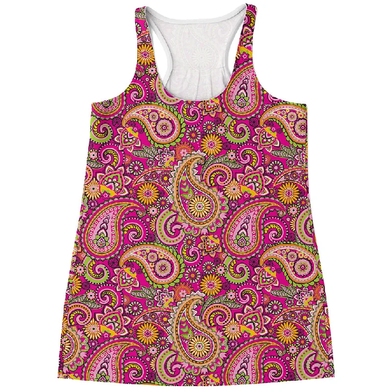 Retro Paisley Pattern Print Women's Racerback Tank Top mesh tank top