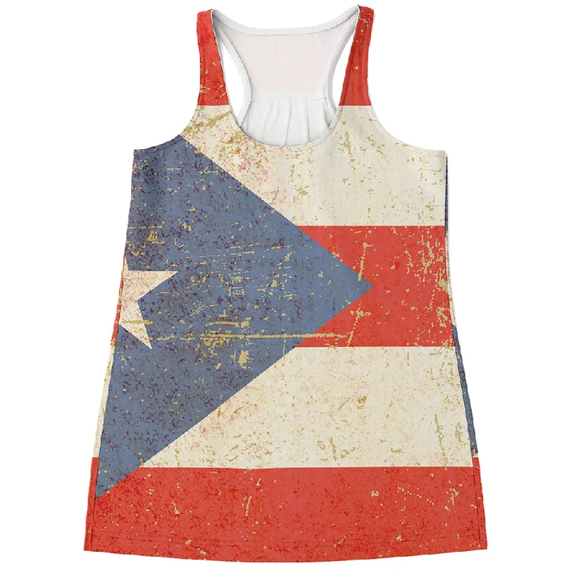 Retro Puerto Rican Flag Print Women's Racerback Tank Top boho tank top