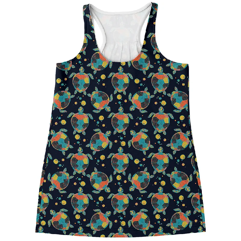 Retro Sea Turtle Pattern Print Women's Racerback Tank Top floral tank top