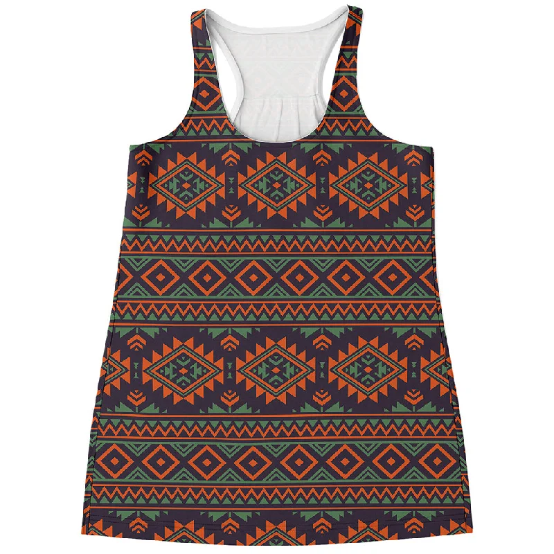 Retro Tribal Navajo Pattern Print Women's Racerback Tank Top tie dye tank