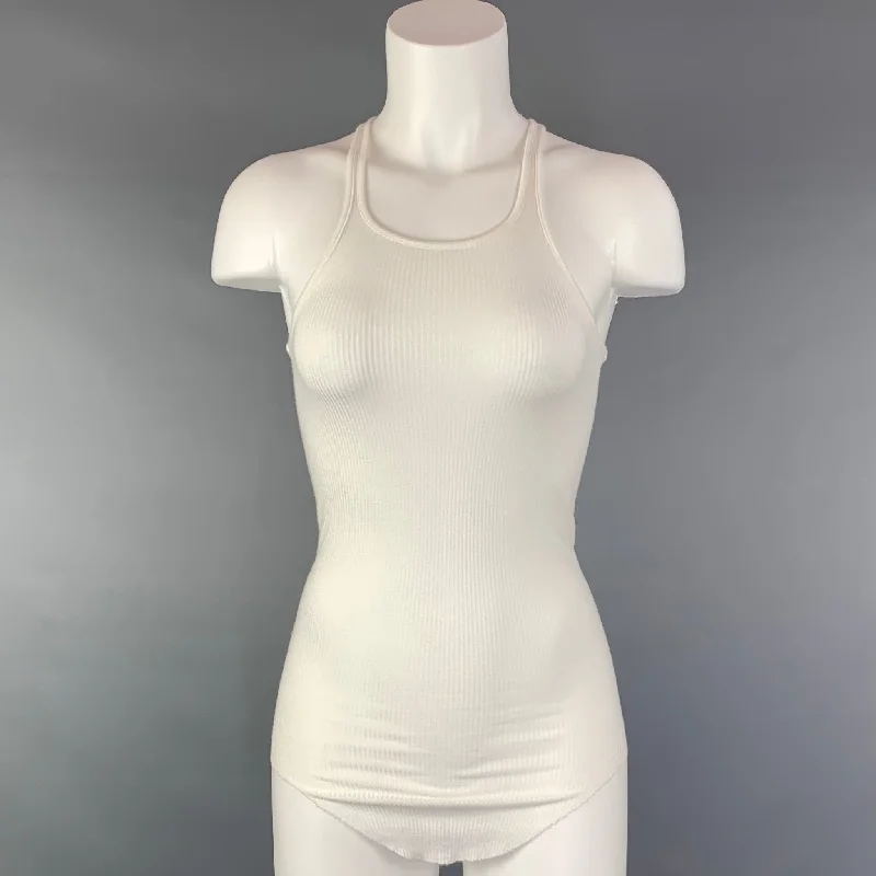 RICK OWENS ANTHEM S/S 11 Size 6 White Viscose / Silk Curved Hem Tank Top sexy tank top