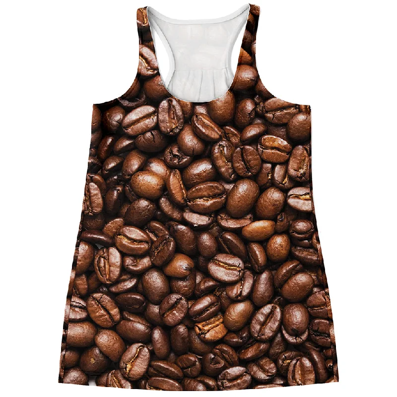 Roasted Coffee Bean Print Women's Racerback Tank Top relaxed fit tank