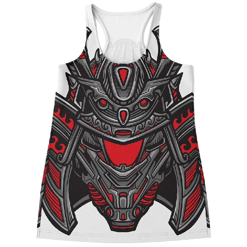 Robot Samurai Mask Print Women's Racerback Tank Top athletic tank top