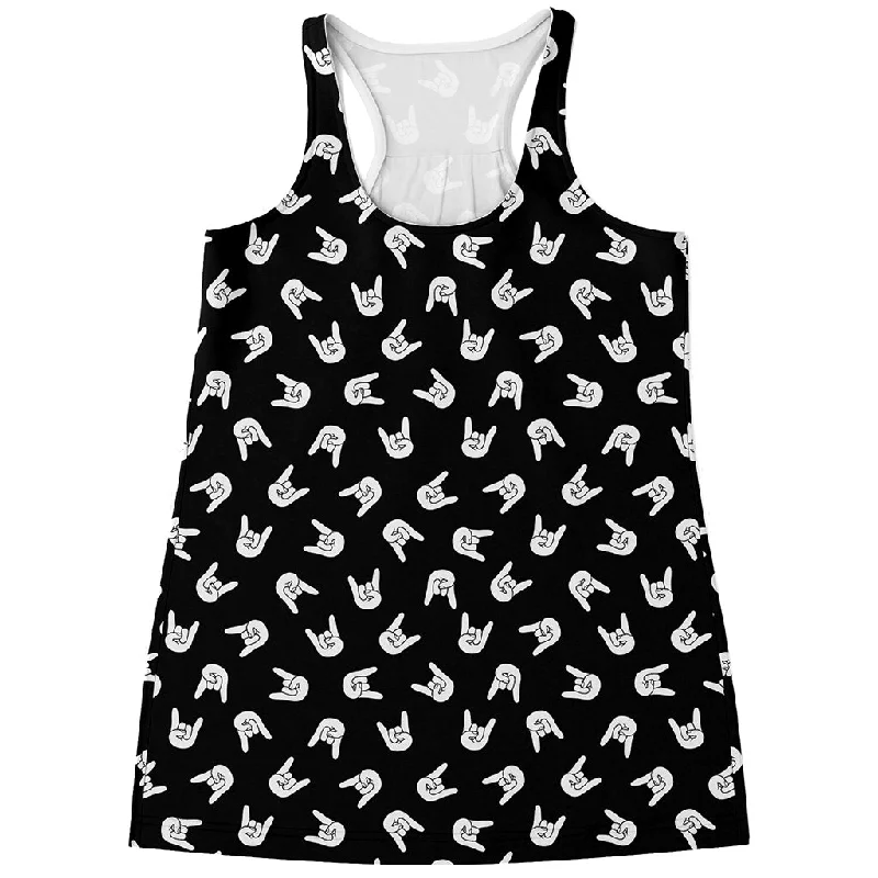 Rock And Roll Hand Sign Pattern Print Women's Racerback Tank Top casual tank top