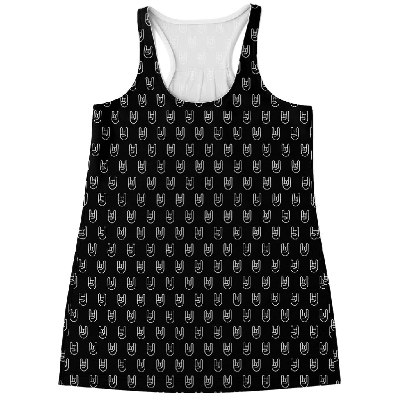 Rock And Roll Hand Symbol Pattern Print Women's Racerback Tank Top summer tank top