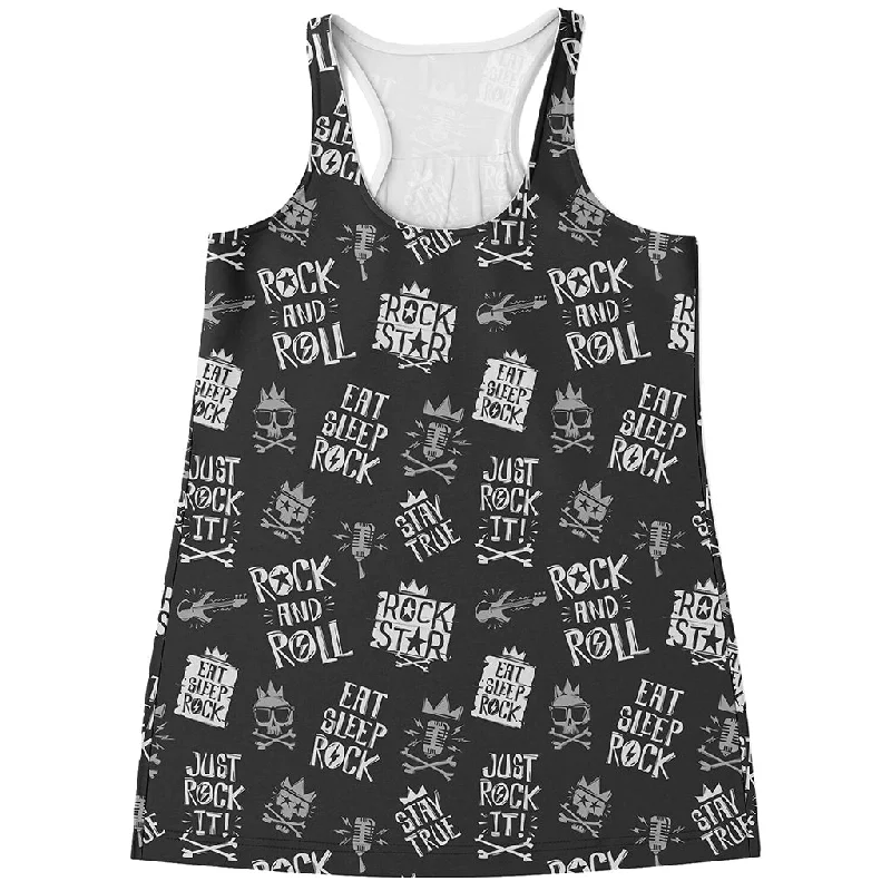 Rock And Roll Music Pattern Print Women's Racerback Tank Top glitter tank top