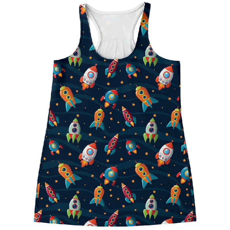 Rockets And Stars Pattern Print Women's Racerback Tank Top silver tank top