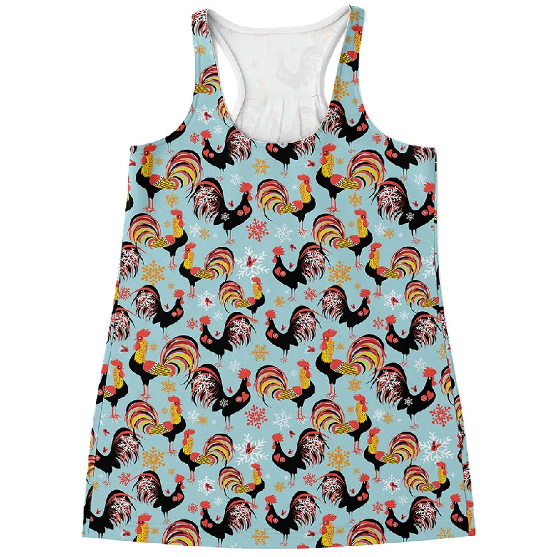 Rooster And Snowflake Pattern Print Women's Racerback Tank Top peach tank top