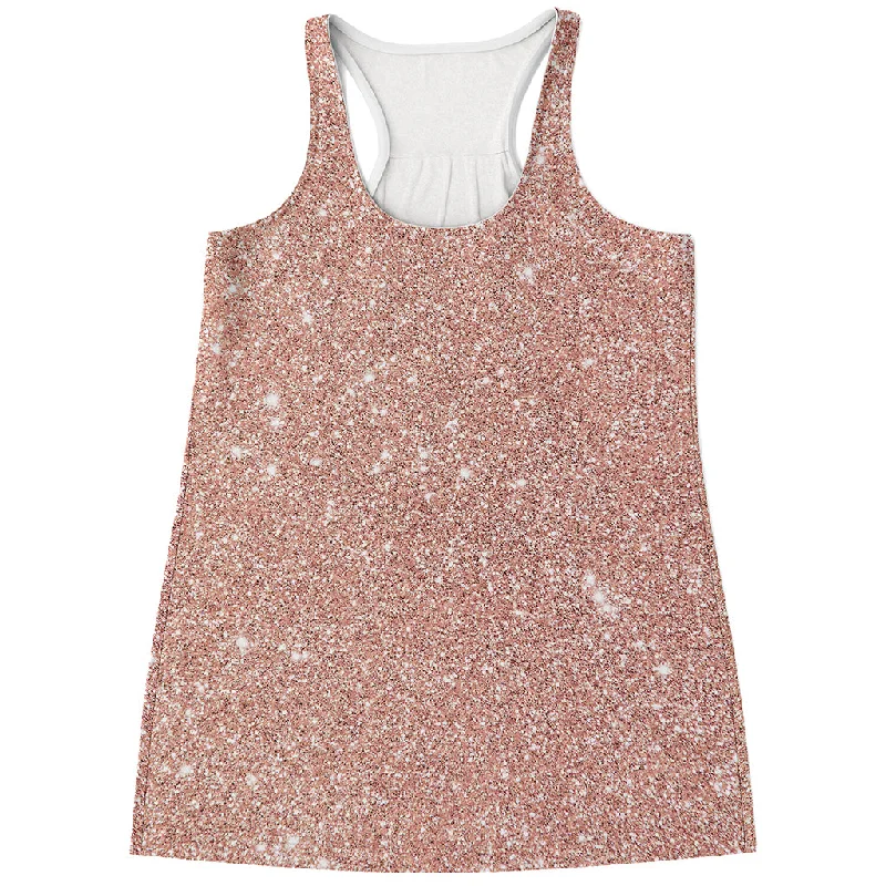Rose Gold (NOT Real) Glitter Print Women's Racerback Tank Top pastel tank top