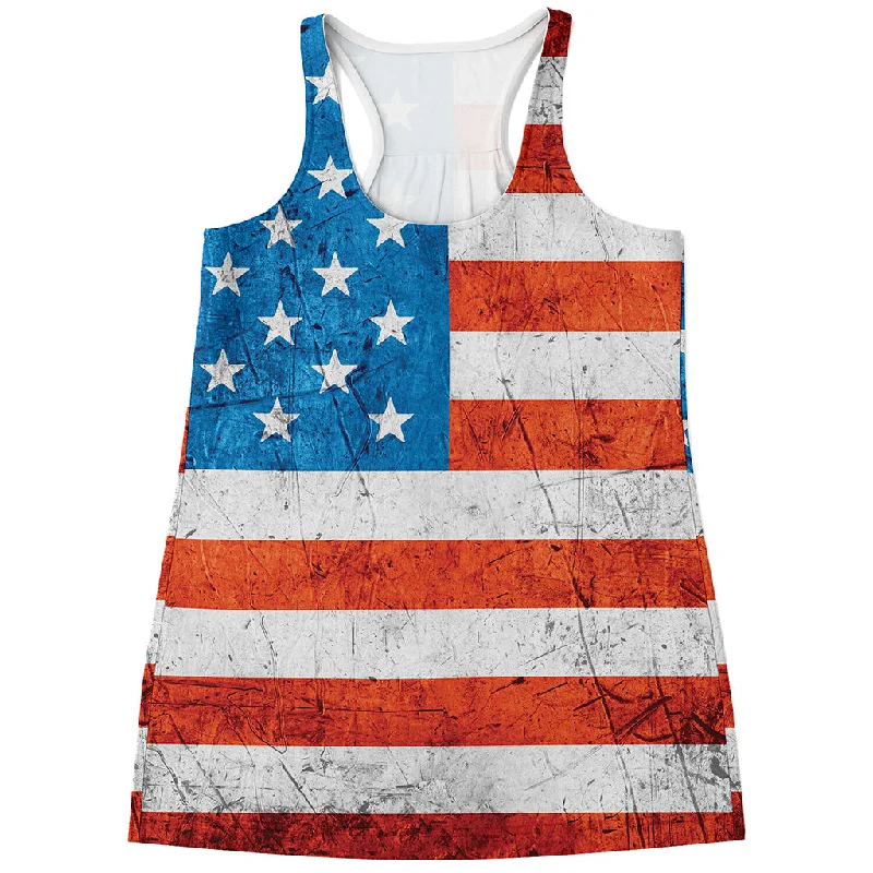 Rough USA Flag Print Women's Racerback Tank Top playful tank top