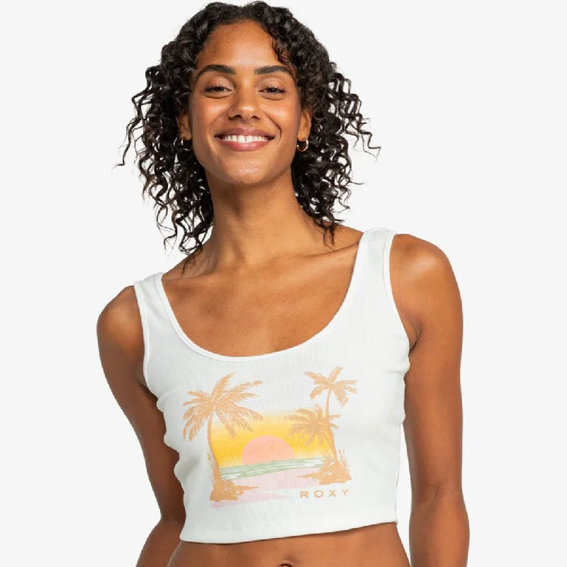 Roxy Sunset Beach Dive In Tank - Snow White lime green tank