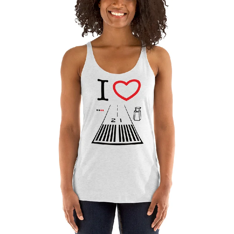 Santa Monica Airport Runway 21 Women's Racerback Tank (white) black tank top