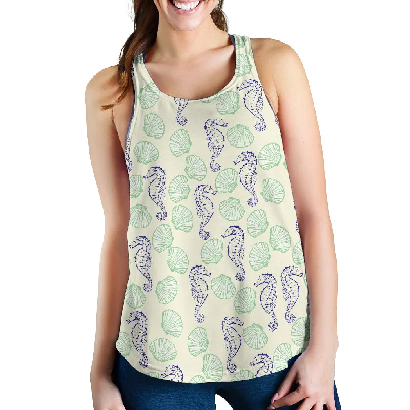 Seahorse shell pattern Women Racerback Tank Top trendy tank top