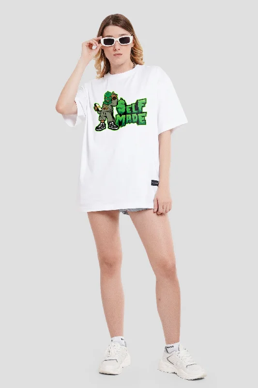 Self Made Gangster White Printed T-Shirt Handmade Hand-knitted Hand-woven