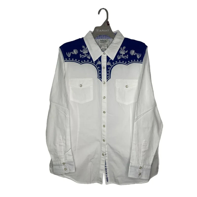 Ariat Women's Sendero Senorita White Button Down Shirt Cotton Fabric Linen Fabric Terry Fabric