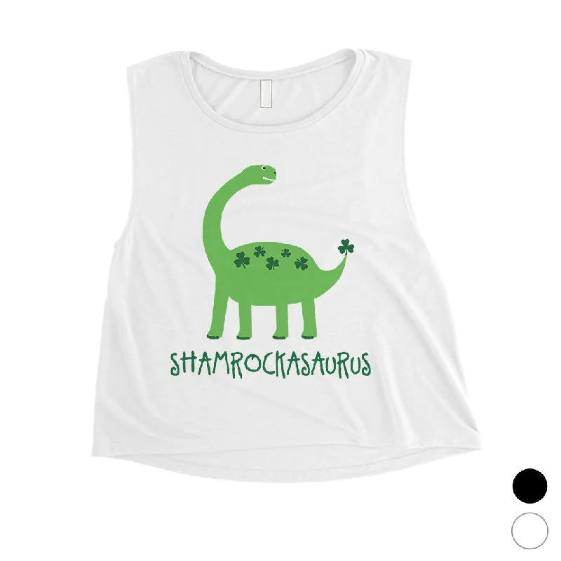 Shamrock Saurus Womens Crop Tank Top Funny St Patrick's Day Shirt lightweight tank top