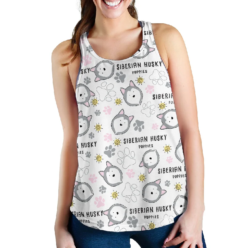 Siberian Husky design pattern Women Racerback Tank Top lime green tank